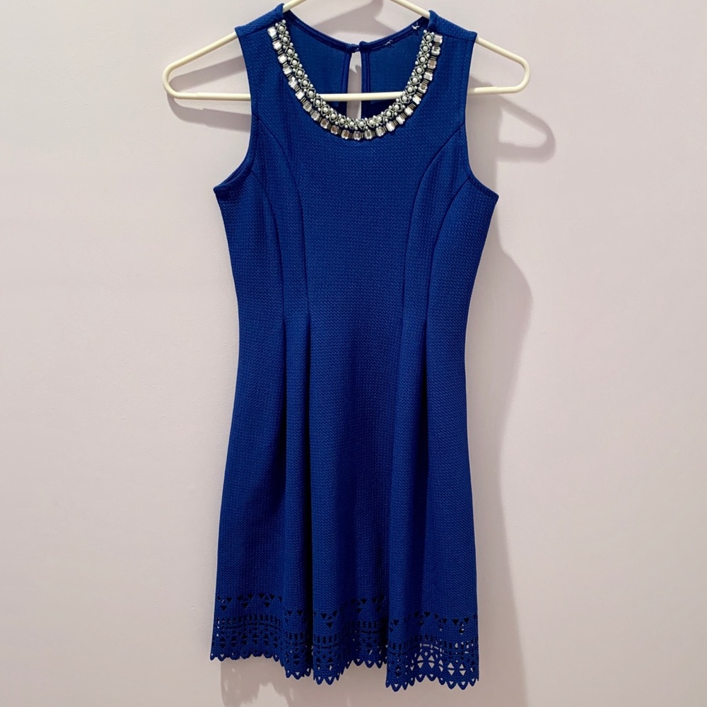 Royal Blue Dress with Rhinestone Collar